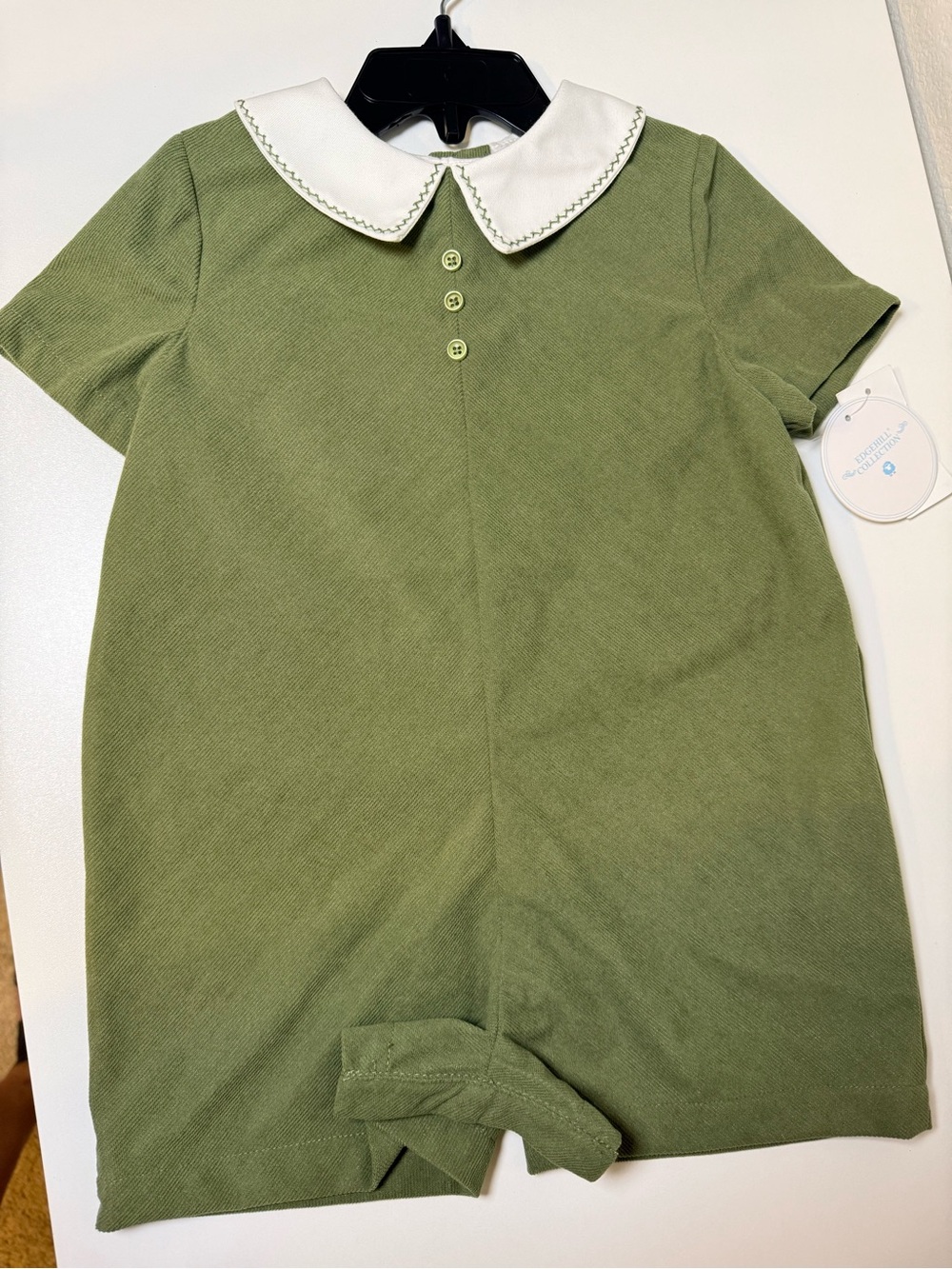 NWT. Size 24m. Edgehill Collection Olive Green and White Baby Boy Romper
